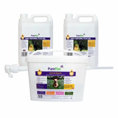 Joint & Muscle 1 x 6kg tub and 2 x 5 Litre Container 100% Natural Flax Oil For Dogs Bulk Deal